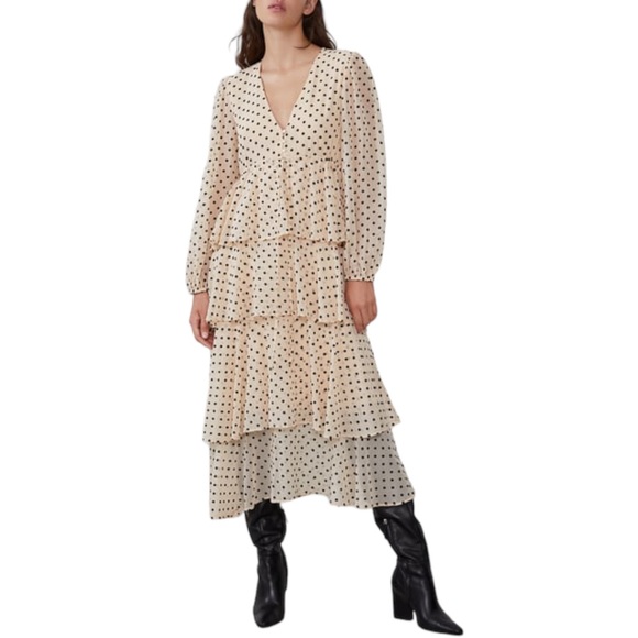 ZARA Polka Dot Tiered Maxi Dress. Size XS - Picture 4 of 16